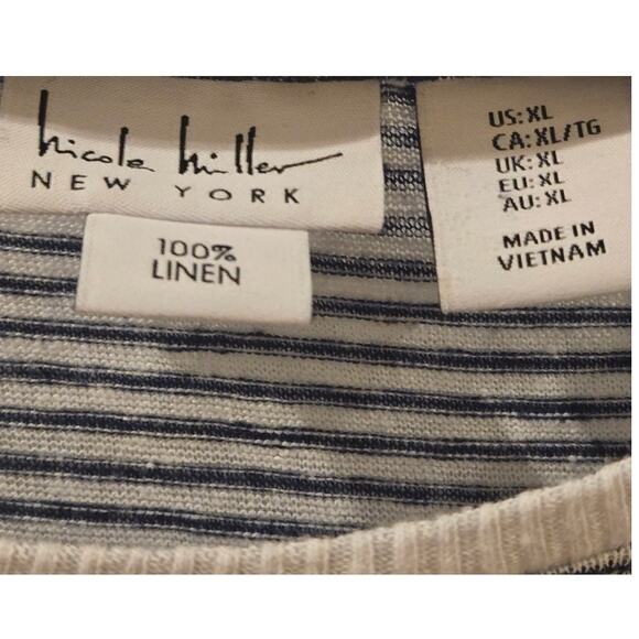 Nicole Miller Linen Knit Cap Sleeve Lightweight Nautical Asymmetrical Top XL - Picture 4 of 6